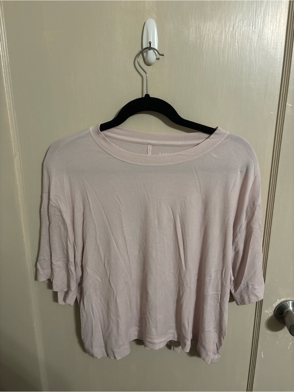 American Eagle Outfitters Pale Pink Ribbed Short Sleeve Tee